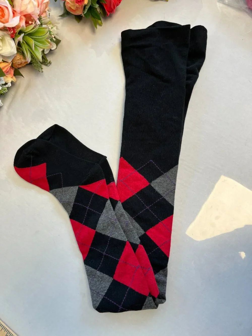 MeMoi MO-391 Argyle Sweater Tights S/M Black Red Gray